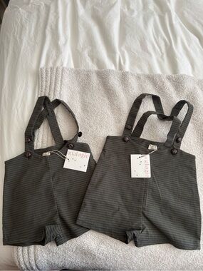 Analog Charcoal Pinstripe Suspender Shorts - Twin Set